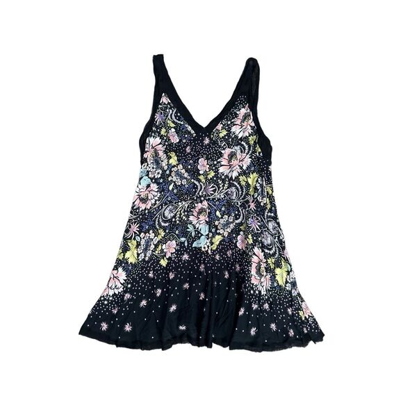 free people intimately Longwood Printed Slip Mini Dress Black Multi Sleeveless S - Picture 2 of 11